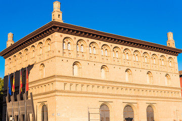 Fototapeta premium View of the building of the Zaragoza Stock Exchange, Spain. Close-up.