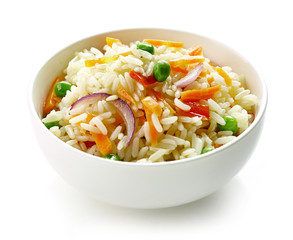 bowl of boiled rice with vegetables