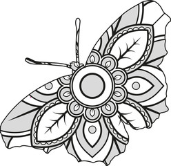 Vector illustration of a mandala butterfly silhouette