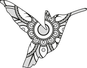 Vector illustration of a mandala hummingbird silhouette