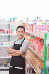 male staff working at super market