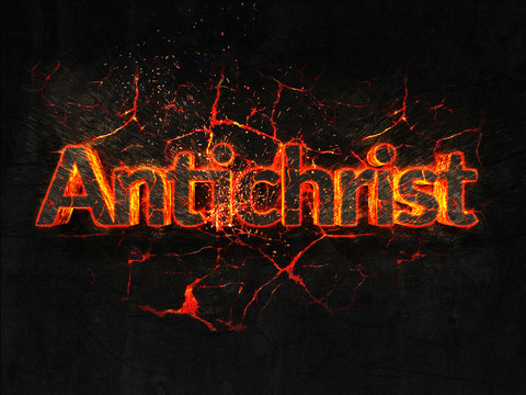 Antichrist Fire text flame burning hot lava explosion background.