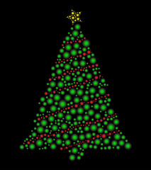 christmas tree dotted vector isolated on black background