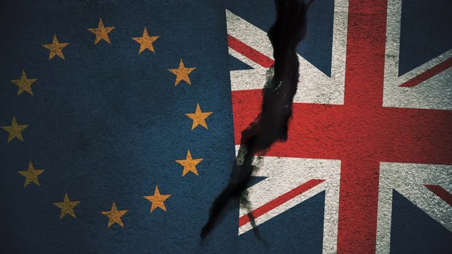 European Union vs England Flags on Cracked Wall - Brexit