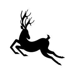 Silhouette Deer Running. Reindeer Moving. Leaping Stag