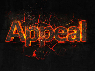 Appeal Fire text flame burning hot lava explosion background.