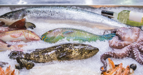 Seafood on ice at the fish market