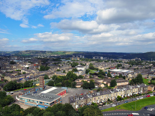 halifax yorkshire overhead panoramic view of the town and surrounding moors and king cross area - obrazy, fototapety, plakaty