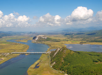 View on the river valley Partizanskaya and mount Brother, autumn. Primorsky Krai, Russia