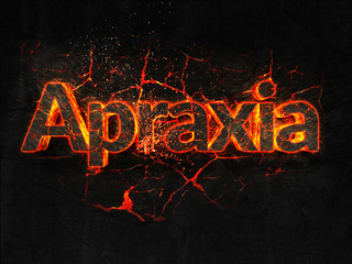 Apraxia Fire text flame burning hot lava explosion background.