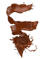 Chocolate splash and spinning into a storm shape