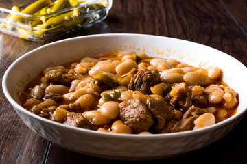 Turkish Baked Beans with Pickle / Etli Kuru Fasulye.