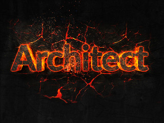 Architect Fire text flame burning hot lava explosion background.