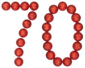 Numeral 70, seventy, from decorative balls, isolated on white background
