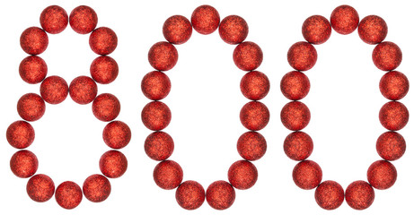 Numeral 800, eight hundred, from decorative balls, isolated on white background