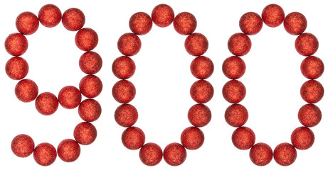 Numeral 900, nine hundred, from decorative balls, isolated on white background
