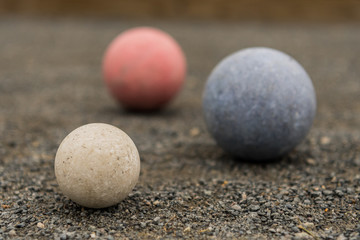 White Blue and Red Bocce Balls