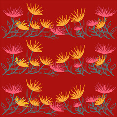 Orange and yellow flower on a red background style Transverse pattern, illustration with colorful.