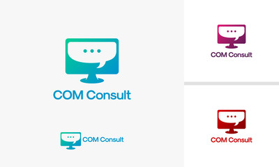 Computer Consult logo template, Online Consulting logo designs vector