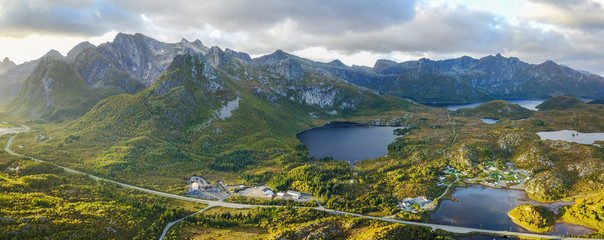 Around Reine in Lofoten islands, from above, Norway