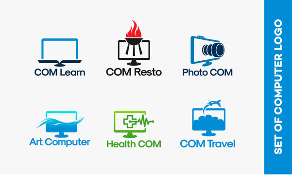 Computer learn logo, Computer Restaurant logo, Photography computer, Art Computer, Health computer, Computer Travel, Online Travel Agency logo designs vector