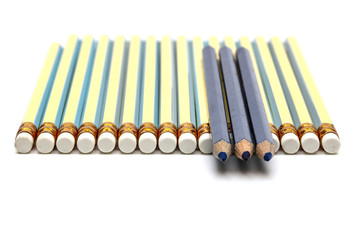 clear front of tree blue pencils on many pencils and white background