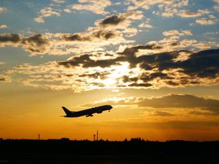 airplane in sunset