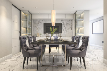 3d rendering dining set in modern luxury dining room 