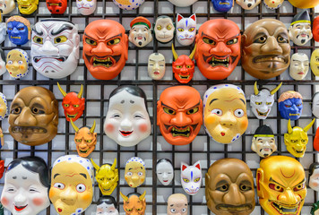 A lot of masks japan style on the wall