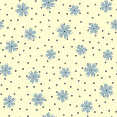 Flowers and round dot. Floral seamless pattern.