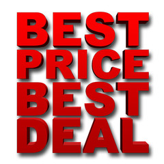 Stock Illustration - Red Best Price Best Deal, Bold Red Text, Isolated against the White Background, 3D Illustration.
