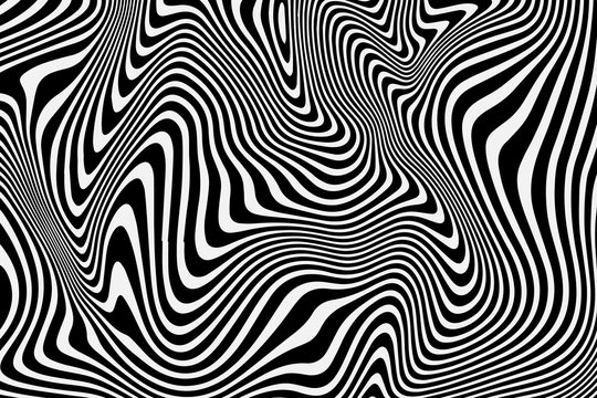 Wavy stripes background with curved  ripple lines. Vector zebra texture 