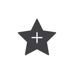 Add to favorites icon vector, filled flat sign, solid pictogram isolated on white. Star with plus symbol, logo illustration.