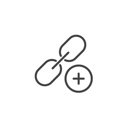 Add link line icon, outline vector sign, linear style pictogram isolated on white. Chain with plus symbol, logo illustration. Editable stroke