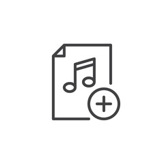 Add music line icon, outline vector sign, linear style pictogram isolated on white. Music note with plus symbol, logo illustration. Editable stroke