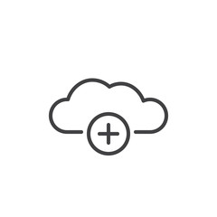 Add to cloud line icon, outline vector sign, linear style pictogram isolated on white. Transfer cloud with plus symbol, logo illustration. Editable stroke
