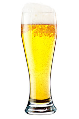 Glass of light fresh beer isolated on white background
