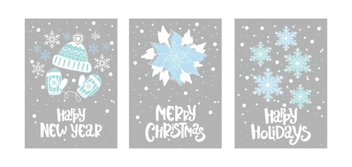 Naklejka na ściany i meble Set Christmas card with calligraphy. Hand drawn design elements.