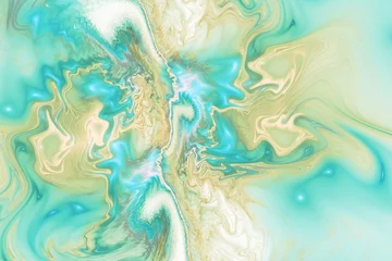 Papier peint photo Vagues fractales Abstract fantasy marble texture. Swirly fractal background in blue and yellow colors. Digital art. 3D rendering.  © Klavdiya Krinichnaya