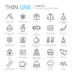 Collection of winter thin line icons