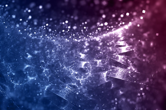 Abstract Burgundy And Blue Sparkling Shapes On Black Background. Digital Fractal Art. 3D Rendering.