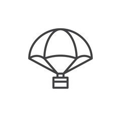Parachute with cargo line icon, outline vector sign, linear style pictogram isolated on white. Delivery air balloon symbol, logo illustration. Editable stroke
