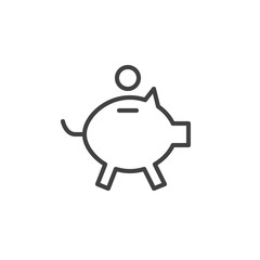Piggy bank with coin line icon, outline vector sign, linear style pictogram isolated on white. Money box symbol, logo illustration. Editable stroke