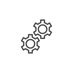 Cog wheels line icon, outline vector sign, linear style pictogram isolated on white. Gear, settings, preferences symbol, logo illustration. Editable stroke