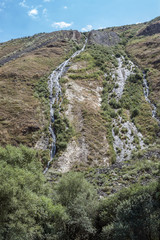 Rocky canyon of the river Kura in the Vardzia region/Georgia. The road from Akhaltsikhe to Vardzia runs along the beautiful rocky canyon of the Kura River. © seregayu