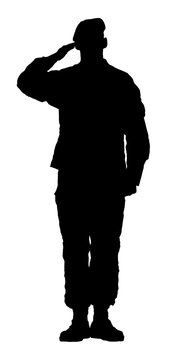 Silhouette of a saluting paratrooper.