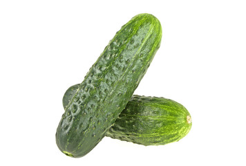 Two fresh cucumbers isolated on a white background