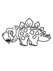 mädchen frau weiblich hübsch schön girl stegosaurus süß niedlich klein pflanzenfresser echse dino saurier dinosaurier groß comic cartoon freundlich