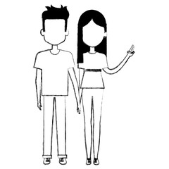 lovers couple avatars characters vector illustration design