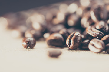 Preparing coffee close up. Photo filtered in vintage style.